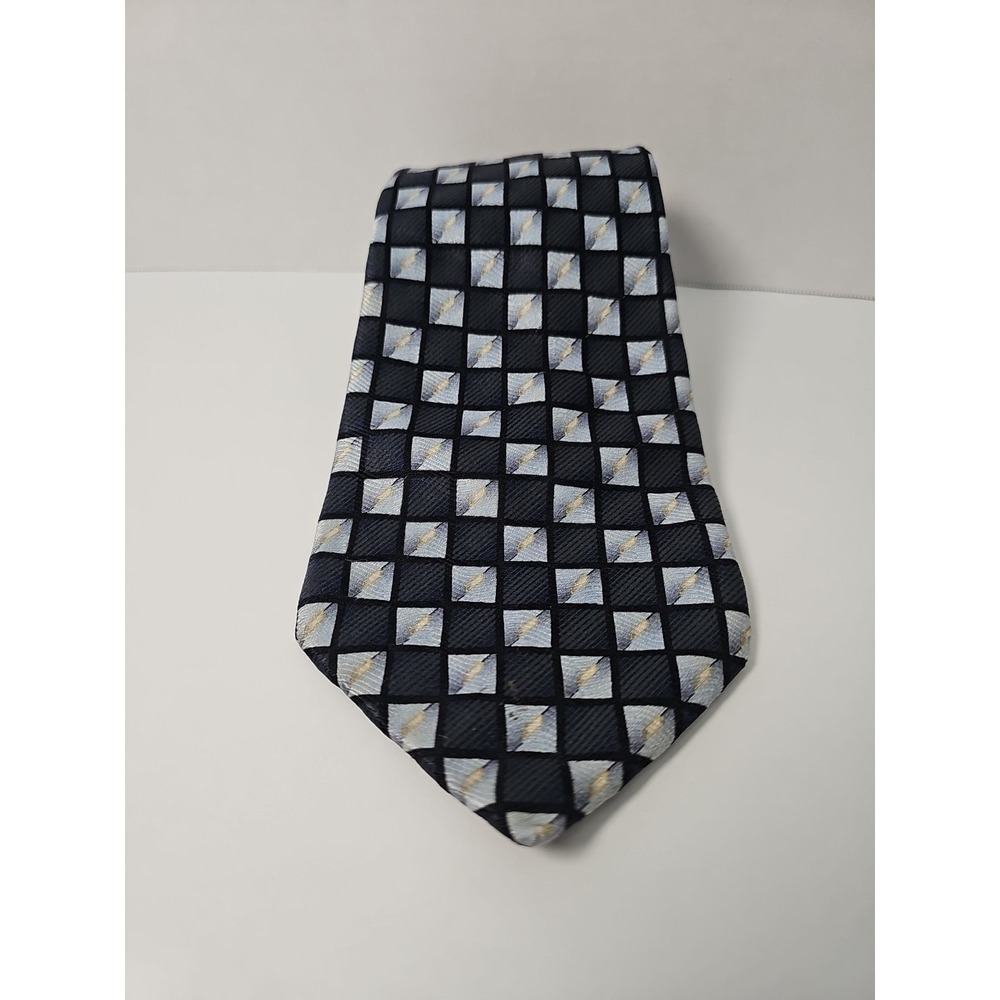 Carlos Devenezia 100%‎ Silk Tie  Blue Gray Geometric Pattern Rome Barcelona